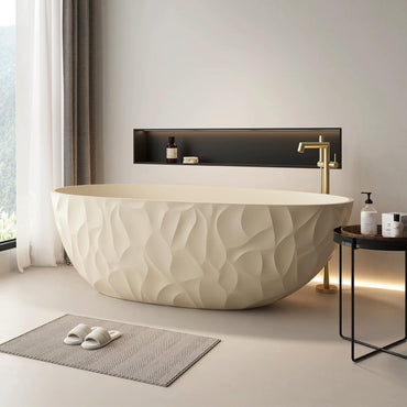 59" Bathtub Artistic Pleated  Soaking Tub with Overflow  Includes Ergonomic Design