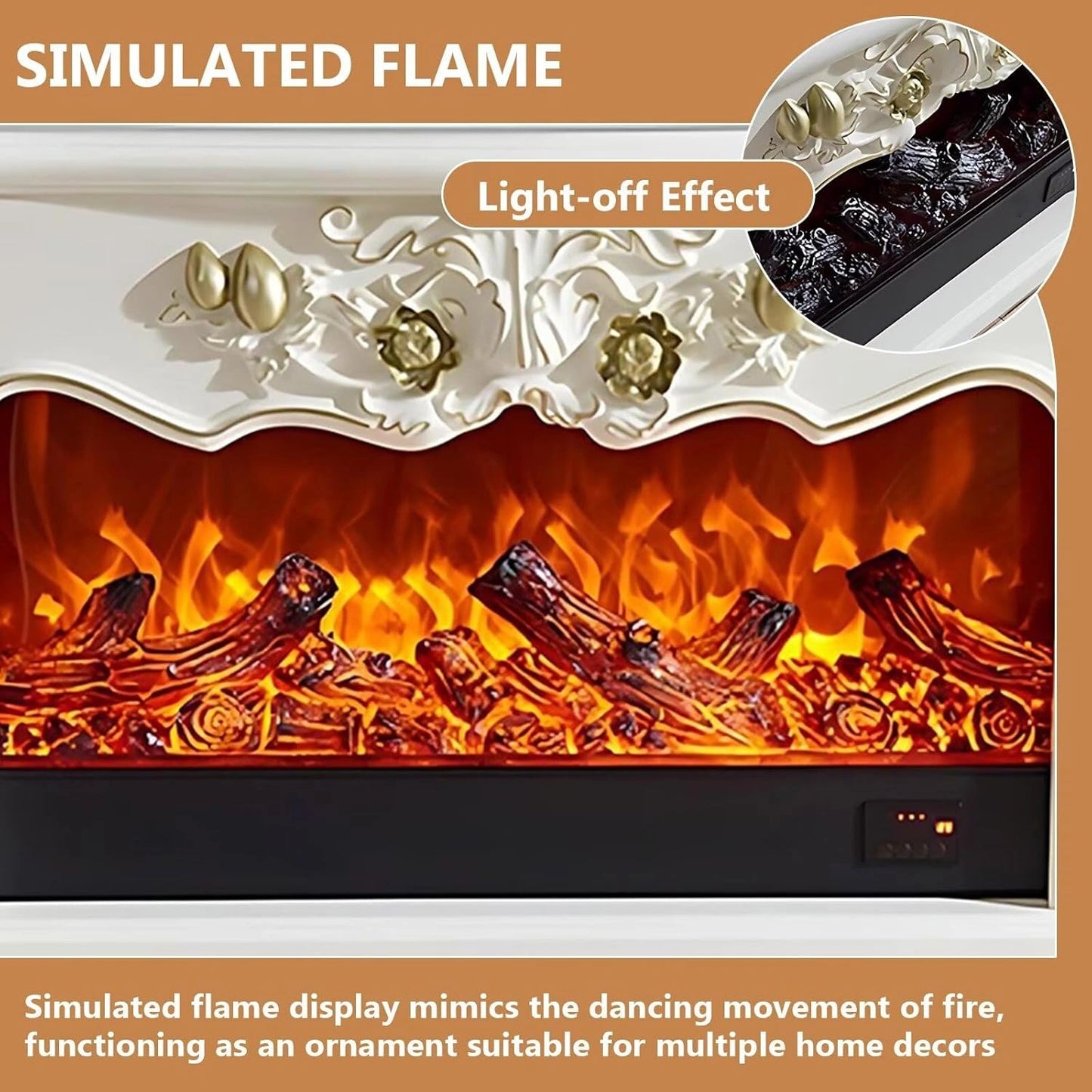 Aihm-Lon Luxurious Electric Fireplace Includes Vintage Carving with 4 Drawers 81”