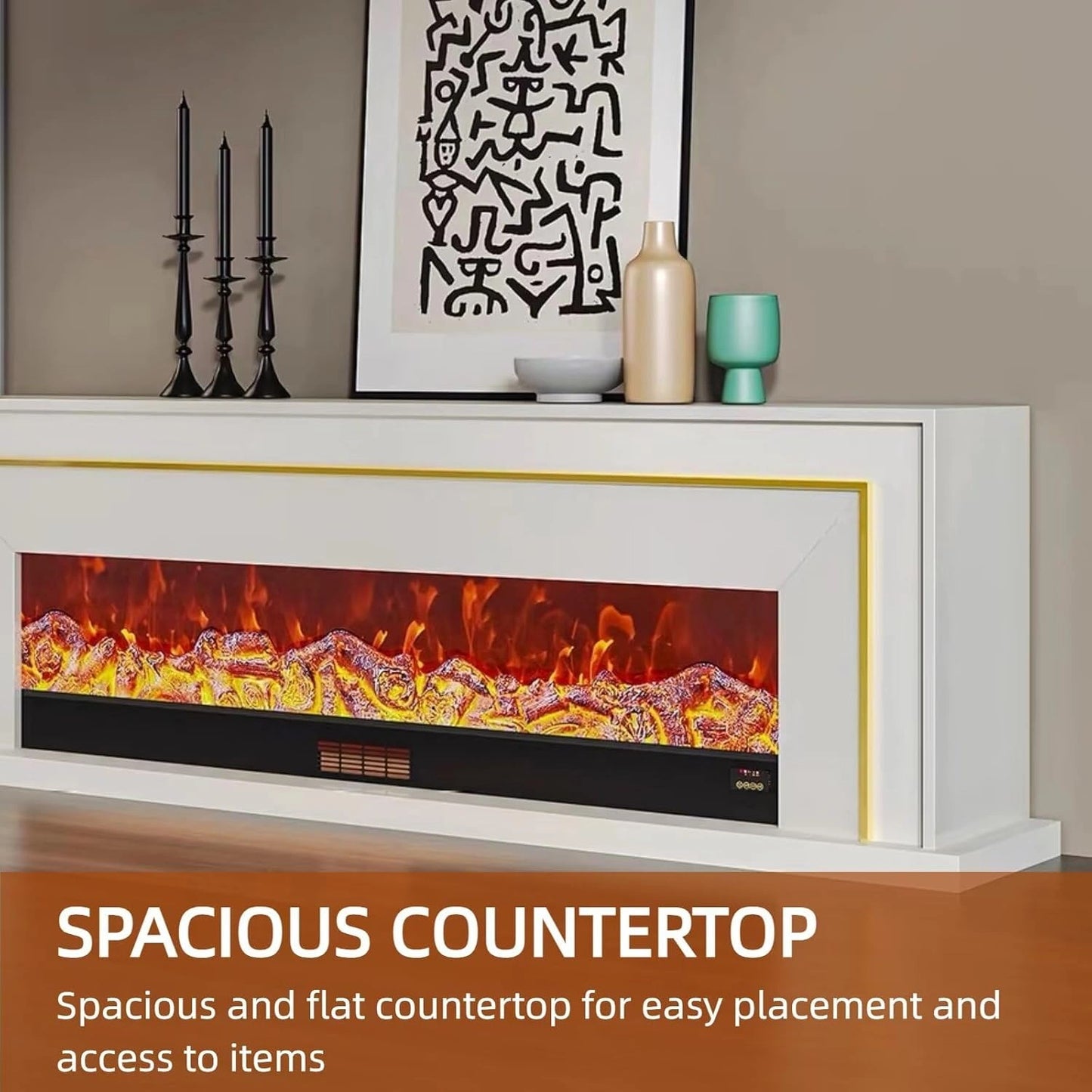 Aihm-Lon Exquisite Electric Fireplace with Golden Line Decoration 71”-87”