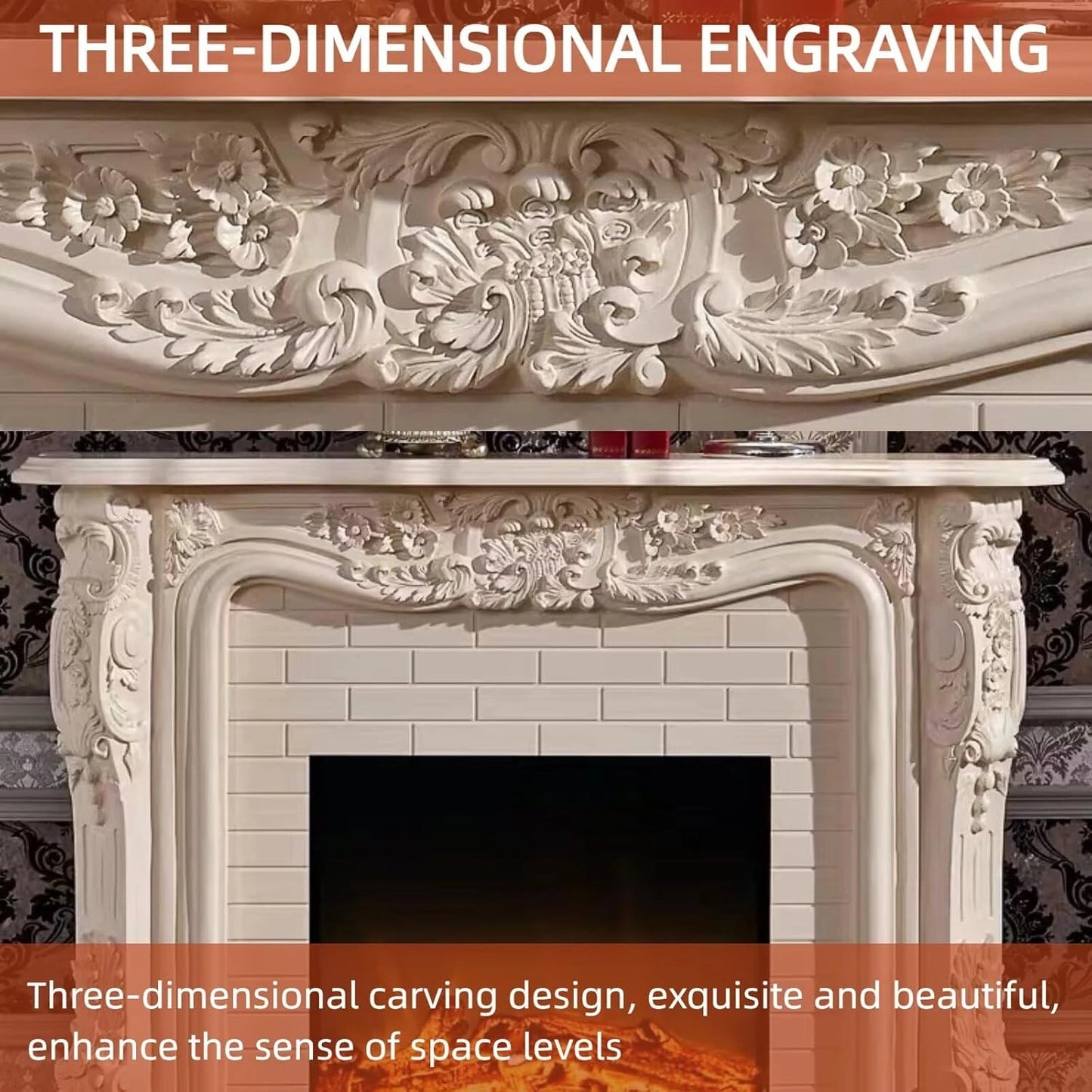 Aihm-Lon Luxurious Electric Fireplace with European Baroque Patterns 59”