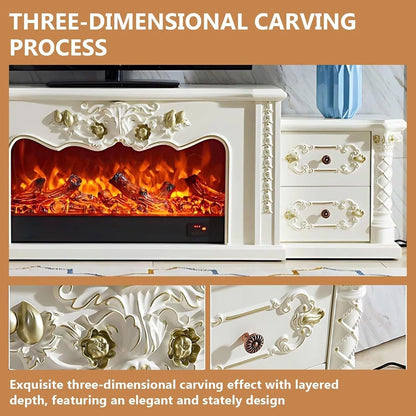 Aihm-Lon Luxurious Electric Fireplace Includes Vintage Carving with 4 Drawers 81”