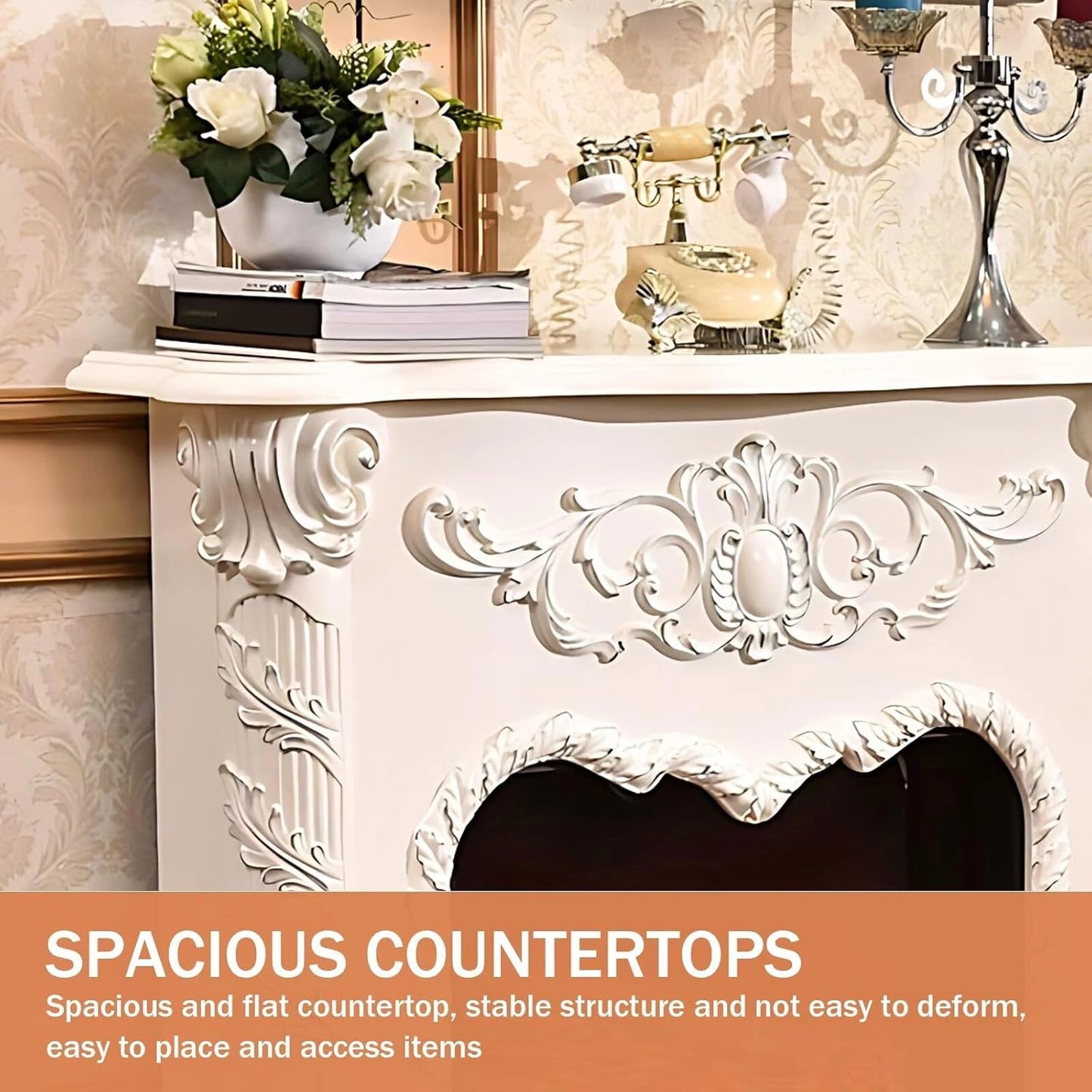 Aihm-Lon Electric Fireplace Includes Swirling Texture Design with Floral Pattern 47”