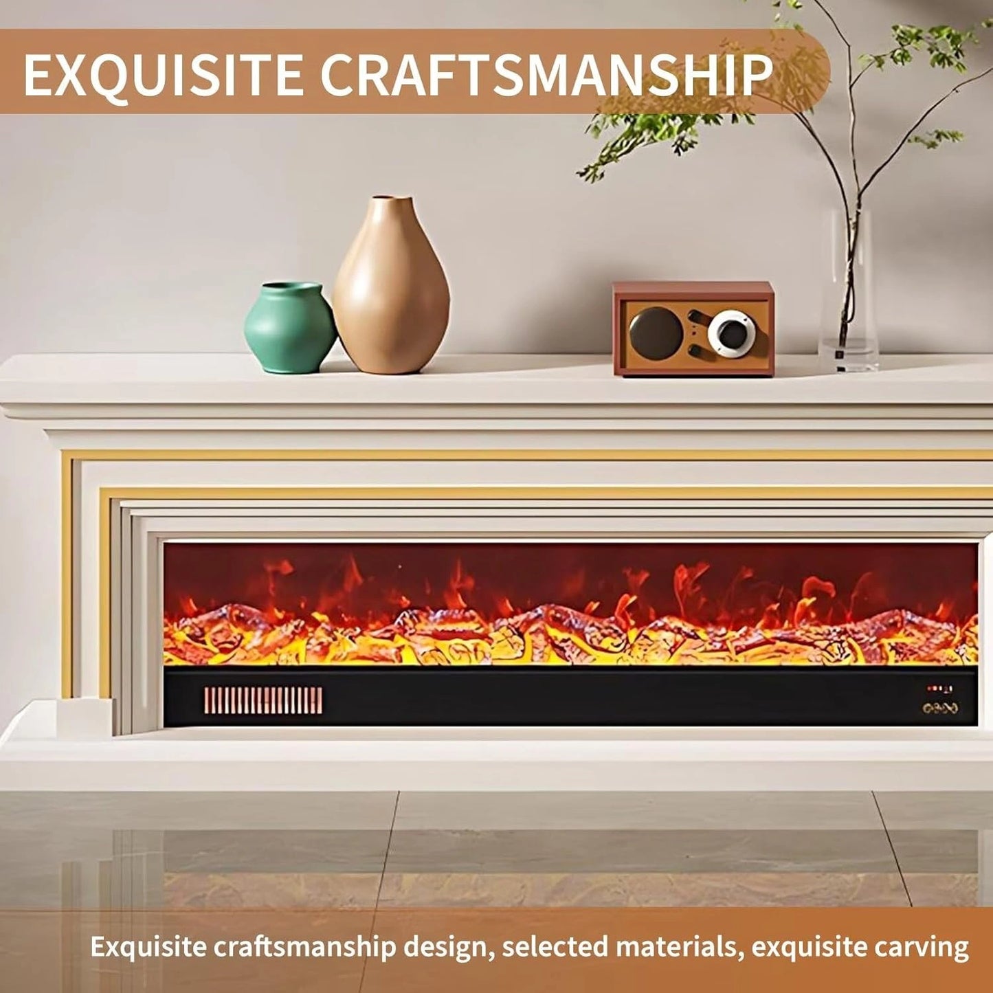 Aihm-Lon Minimalist Electric Fireplace with Realistic Flame Effects 59”-95”