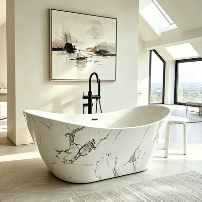 Freestanding Bathtubs - Acrylic Bathtub with Marble Pattern Drain Includes Oval Shape