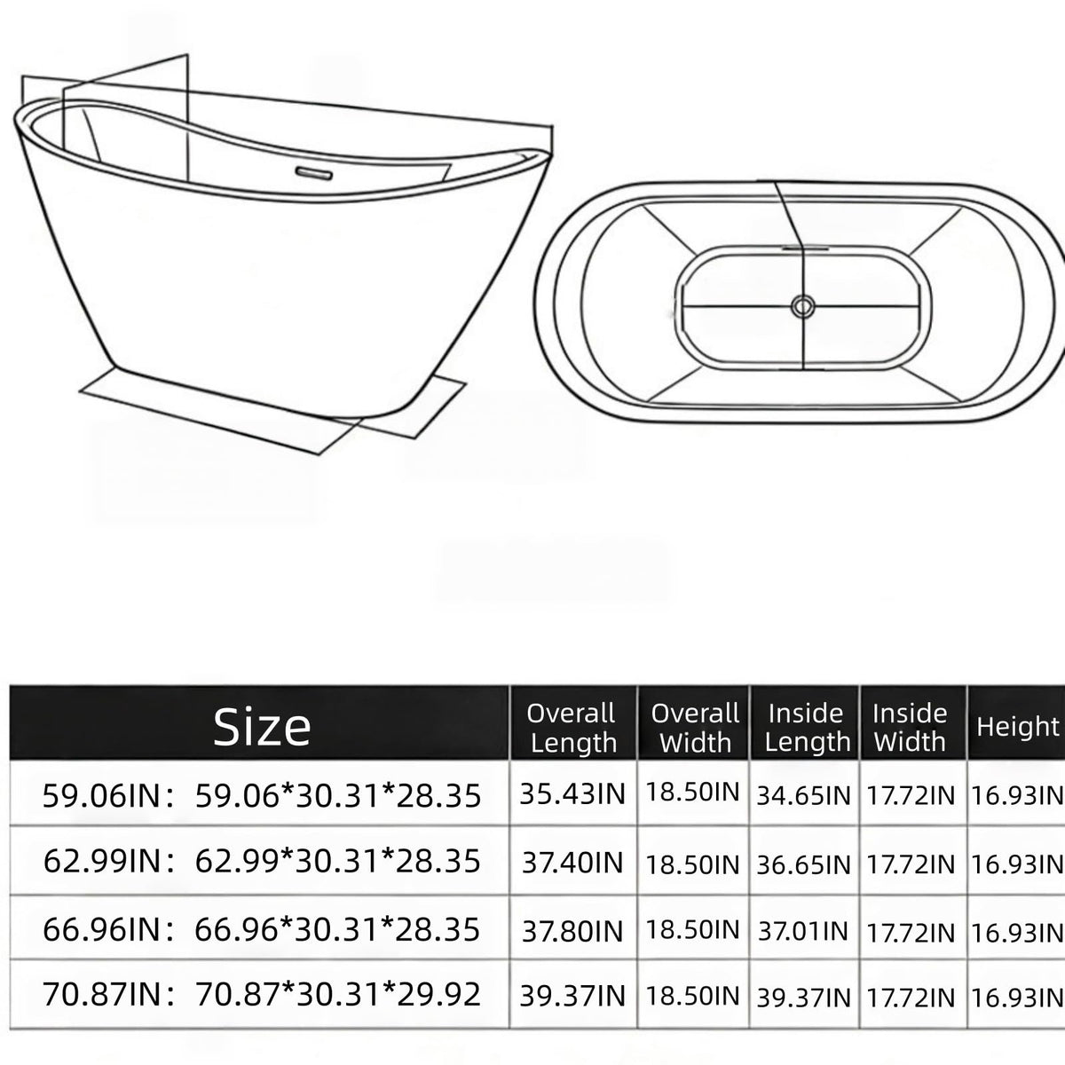 Freestanding Bathtubs - Acrylic Bathtub with Marble Pattern Drain Includes Oval Shape
