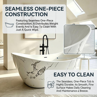 Freestanding Bathtubs - Acrylic Bathtub with Marble Pattern Drain Includes Oval Shape