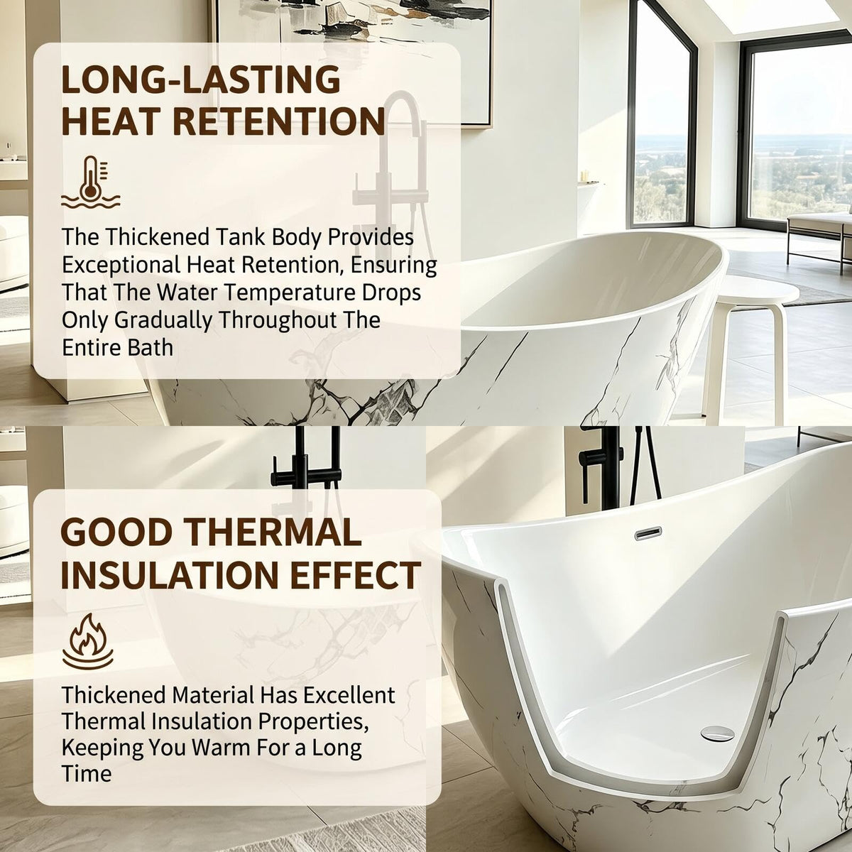 Freestanding Bathtubs - Acrylic Bathtub with Marble Pattern Drain Includes Oval Shape