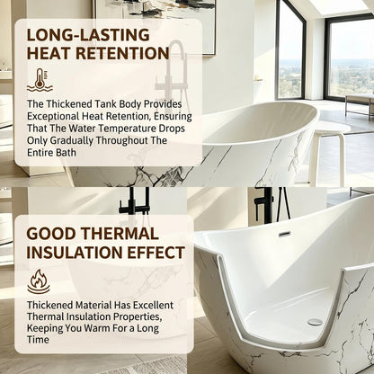 Freestanding Bathtubs - Acrylic Bathtub with Marble Pattern Drain Includes Oval Shape
