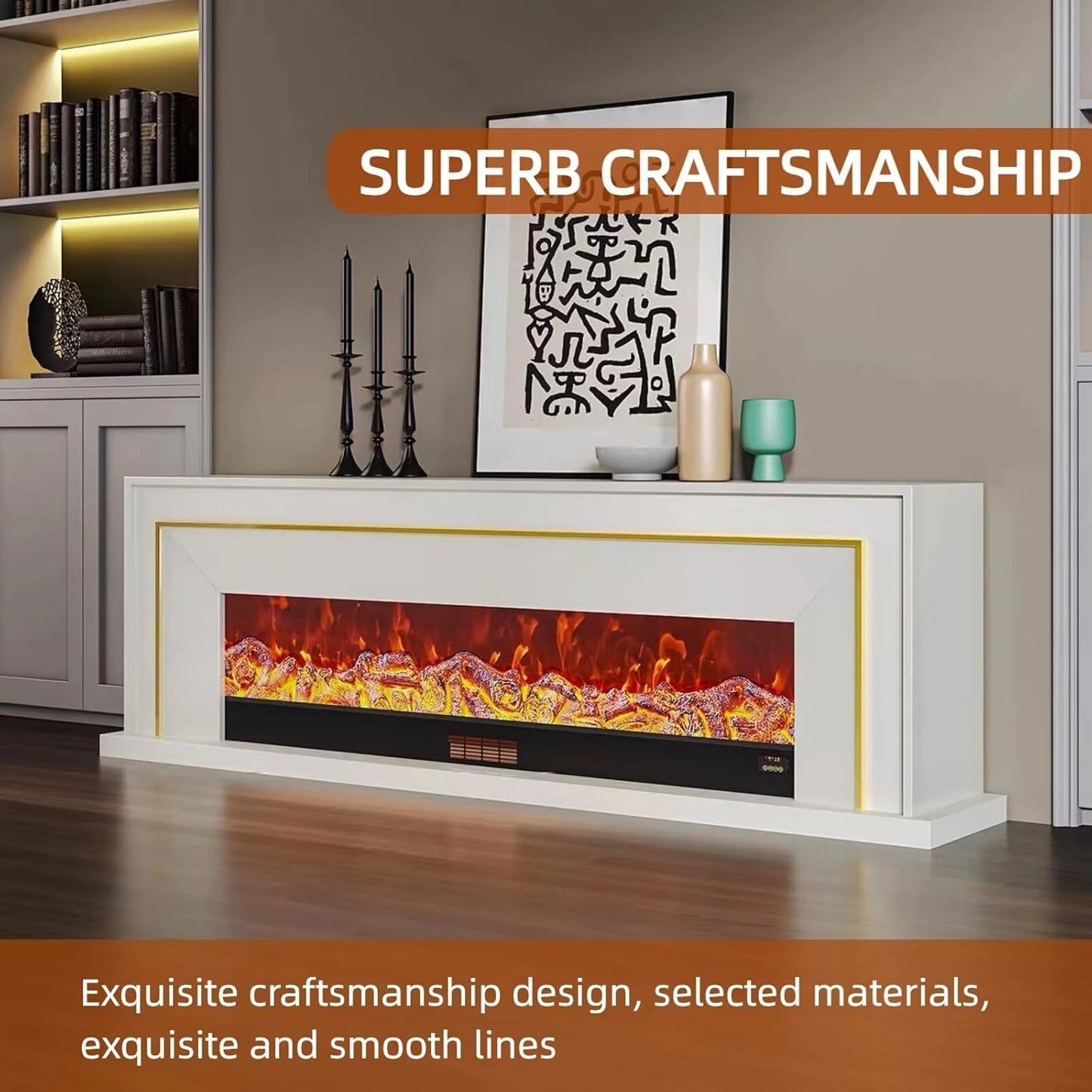 Aihm-Lon Exquisite Electric Fireplace with Golden Line Decoration 71”-87”