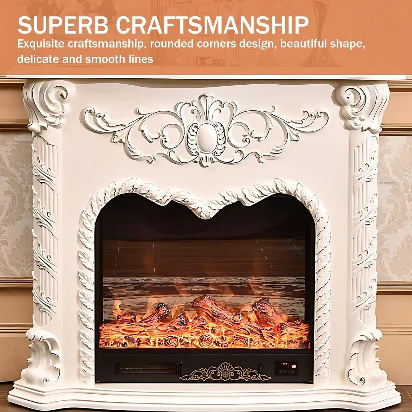 Aihm-Lon Electric Fireplace Includes Swirling Texture Design with Floral Pattern 47”