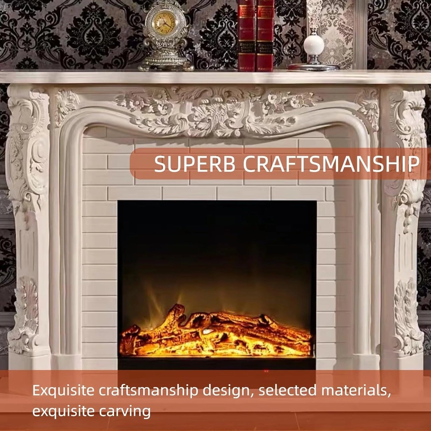 Aihm-Lon Luxurious Electric Fireplace with European Baroque Patterns 59”