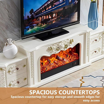 Aihm-Lon Luxurious Electric Fireplace Includes Vintage Carving with 4 Drawers 81”