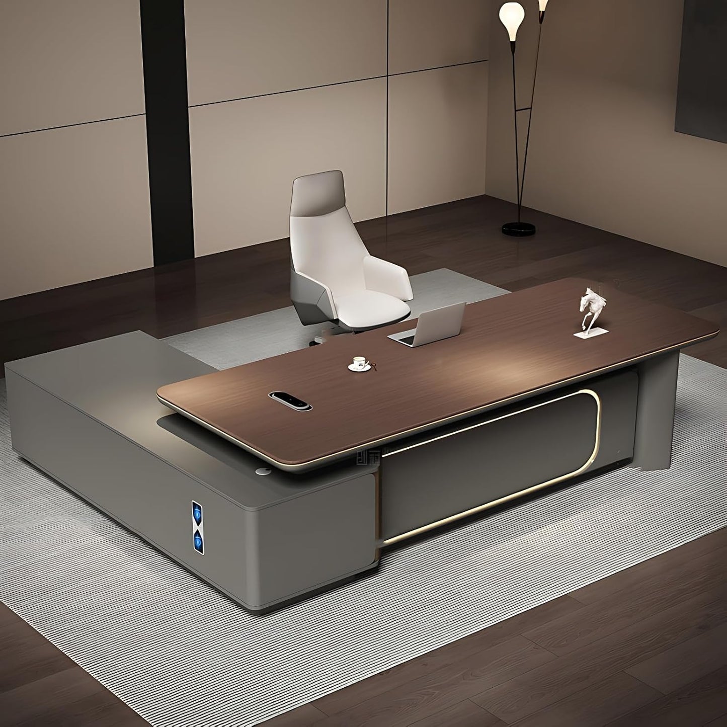 Aihm-Lon Executive Desk with L-Shaped Drawers 78.74"-118.11"