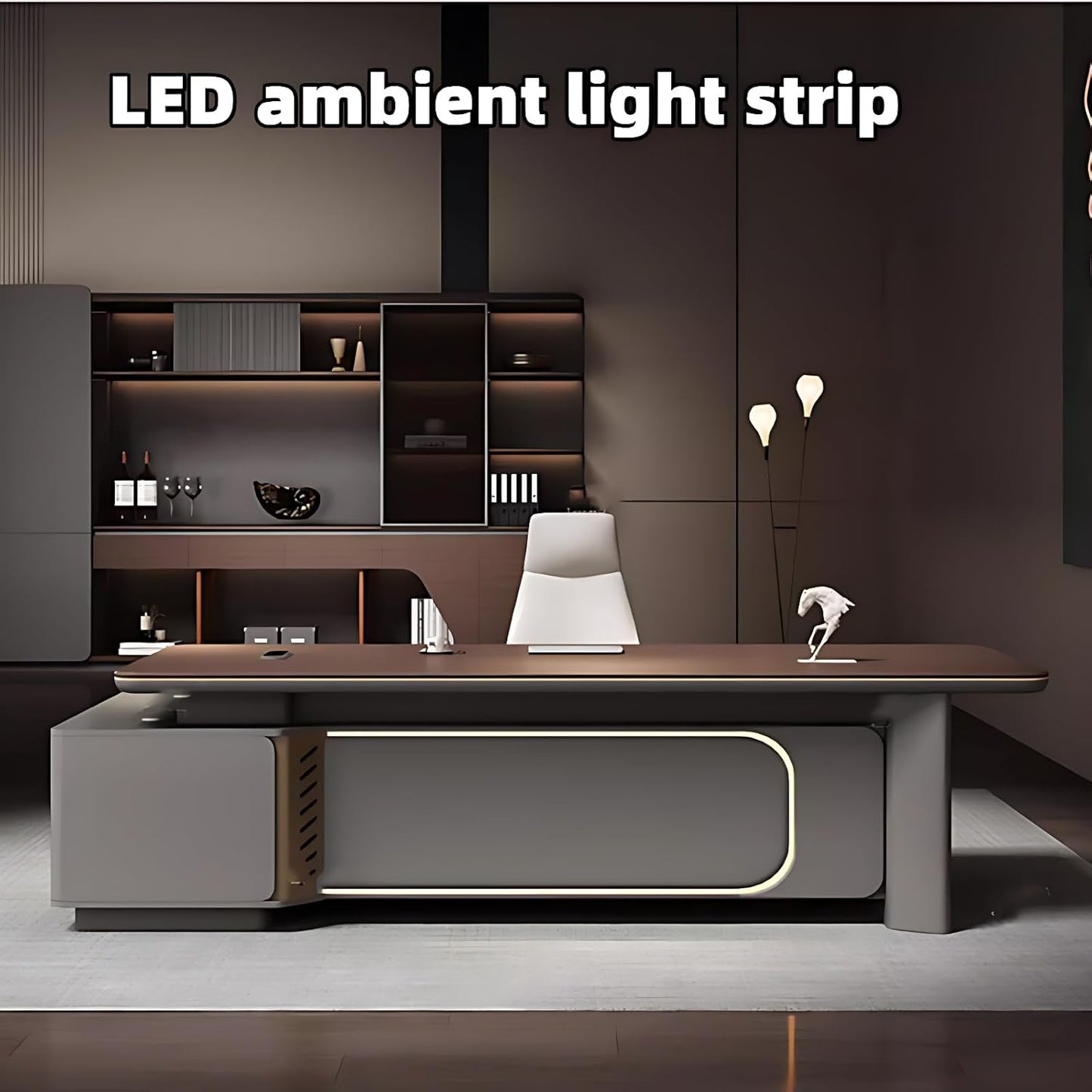 Aihm-Lon Executive Desk with L-Shaped Drawers 78.74"-118.11"