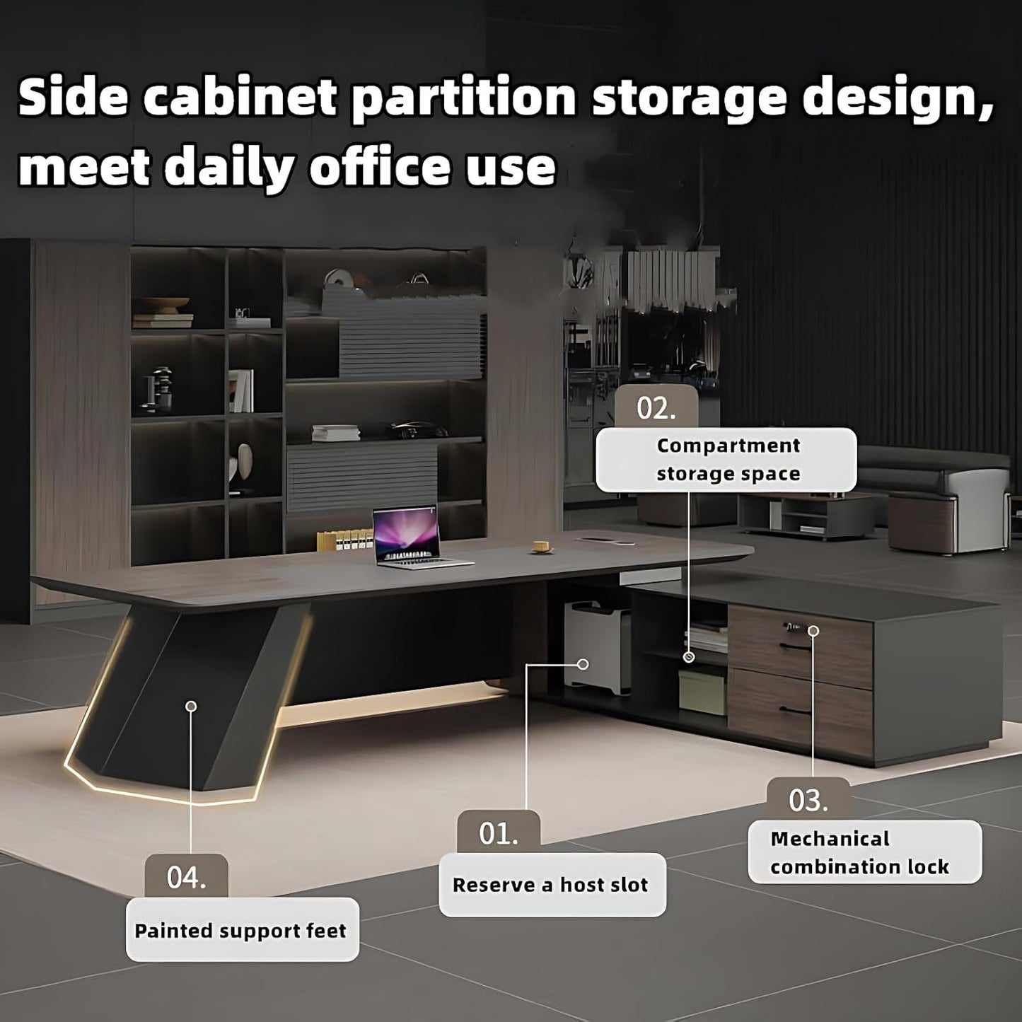 Aihm-Lon Executive Desk with Modern Unique Design 70.86"-125.98"