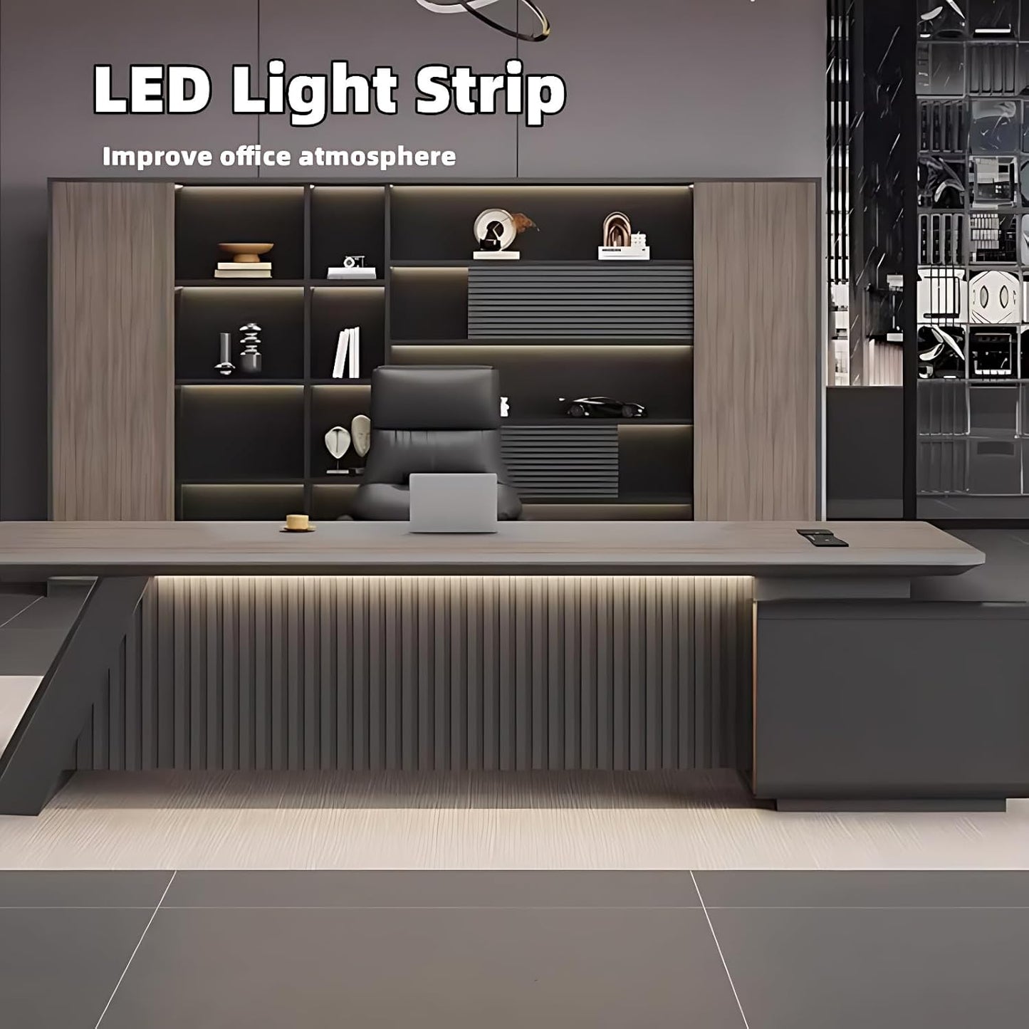 Aihm-Lon Executive Desk with Modern Unique Design 70.86"-125.98"