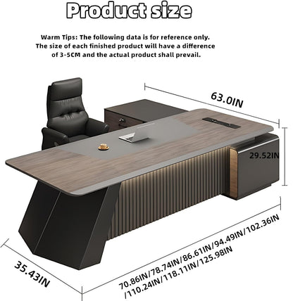 Aihm-Lon Executive Desk with Modern Unique Design 70.86"-125.98"