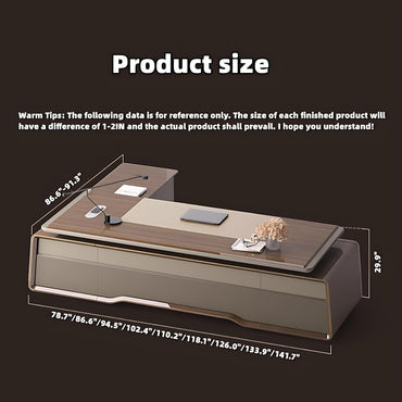 Aihm-Lon Executive Desk with Brown Log Style Drawers 78.7"-141.7"