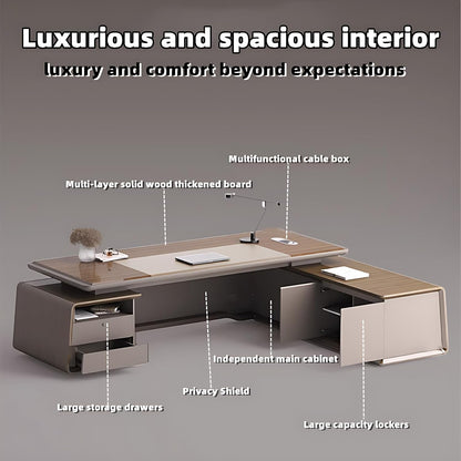 Aihm-Lon Executive Desk with Brown Log Style Drawers 78.7"-141.7"