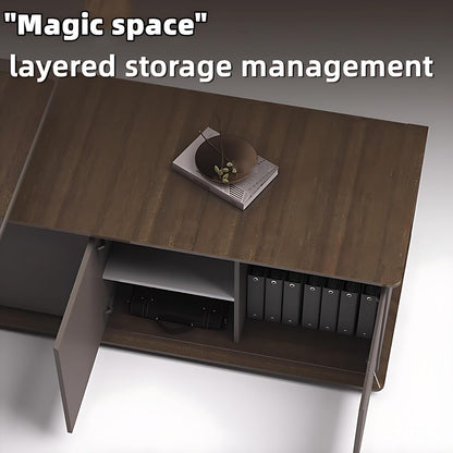 Aihm-Lon Executive Desk with Brown Log Style Drawers 78.7"-141.7"