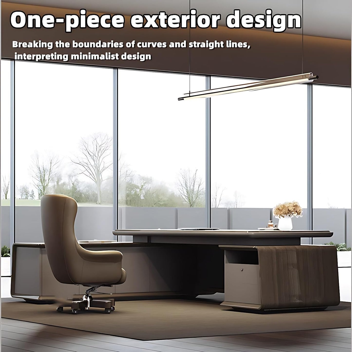 Aihm-Lon Executive Desk with Brown Log Style Drawers 78.7"-141.7"