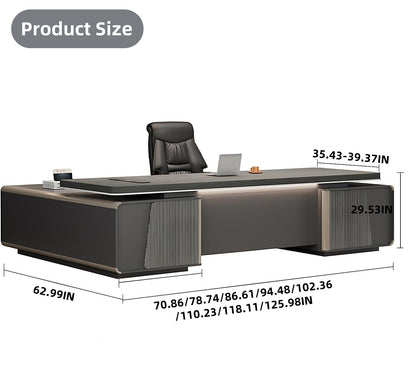 Aihm-Lon Black Executive Desk with Drawers 78.74"-125.98"