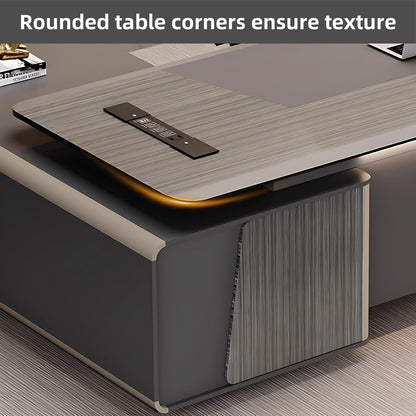 Aihm-Lon Black Executive Desk with Drawers 78.74"-125.98"