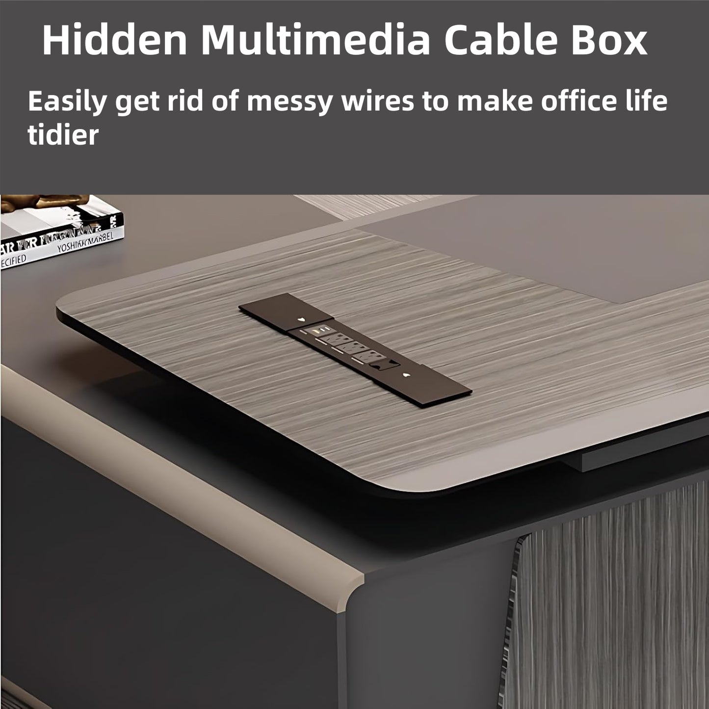 Aihm-Lon Black Executive Desk with Drawers 78.74"-125.98"