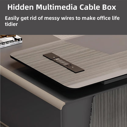 Aihm-Lon Black Executive Desk with Drawers 78.74"-125.98"