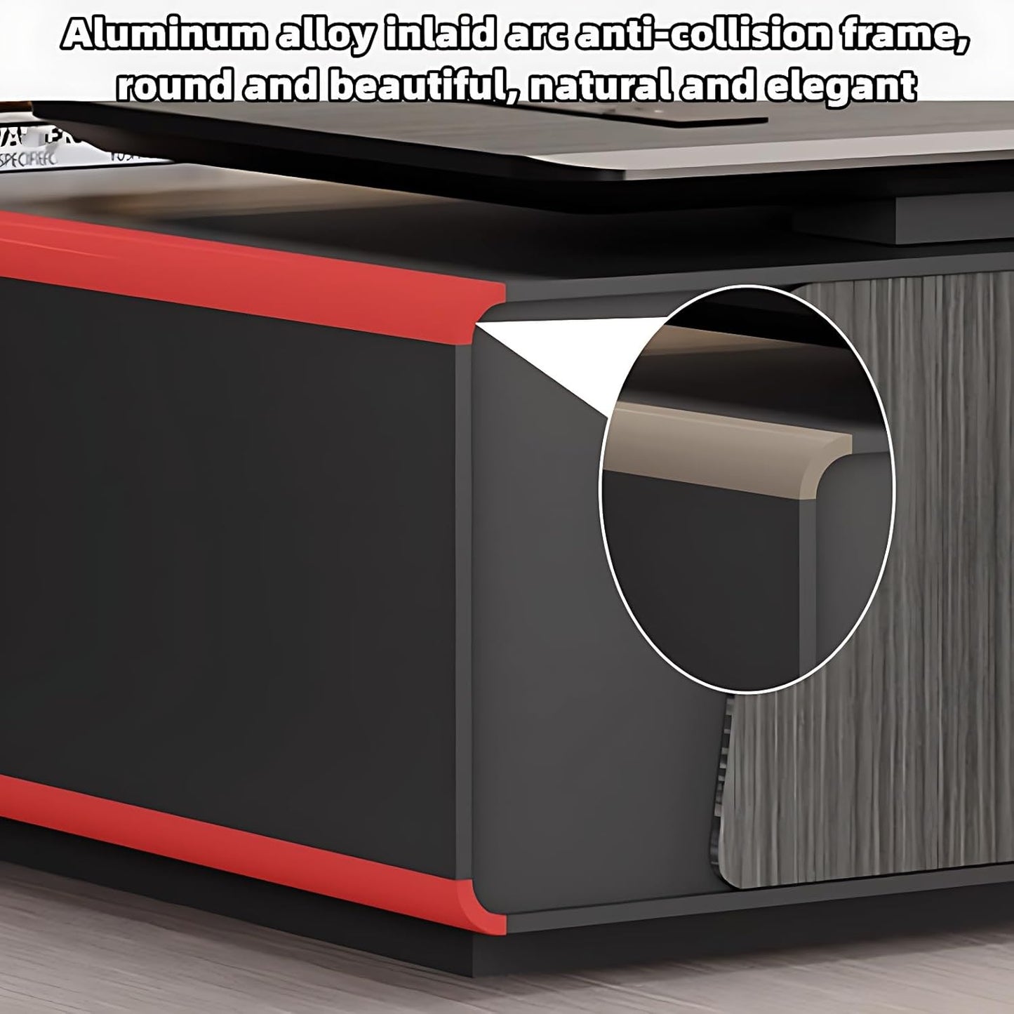 Aihm-Lon Black Executive Desk with Drawers 78.74"-125.98"