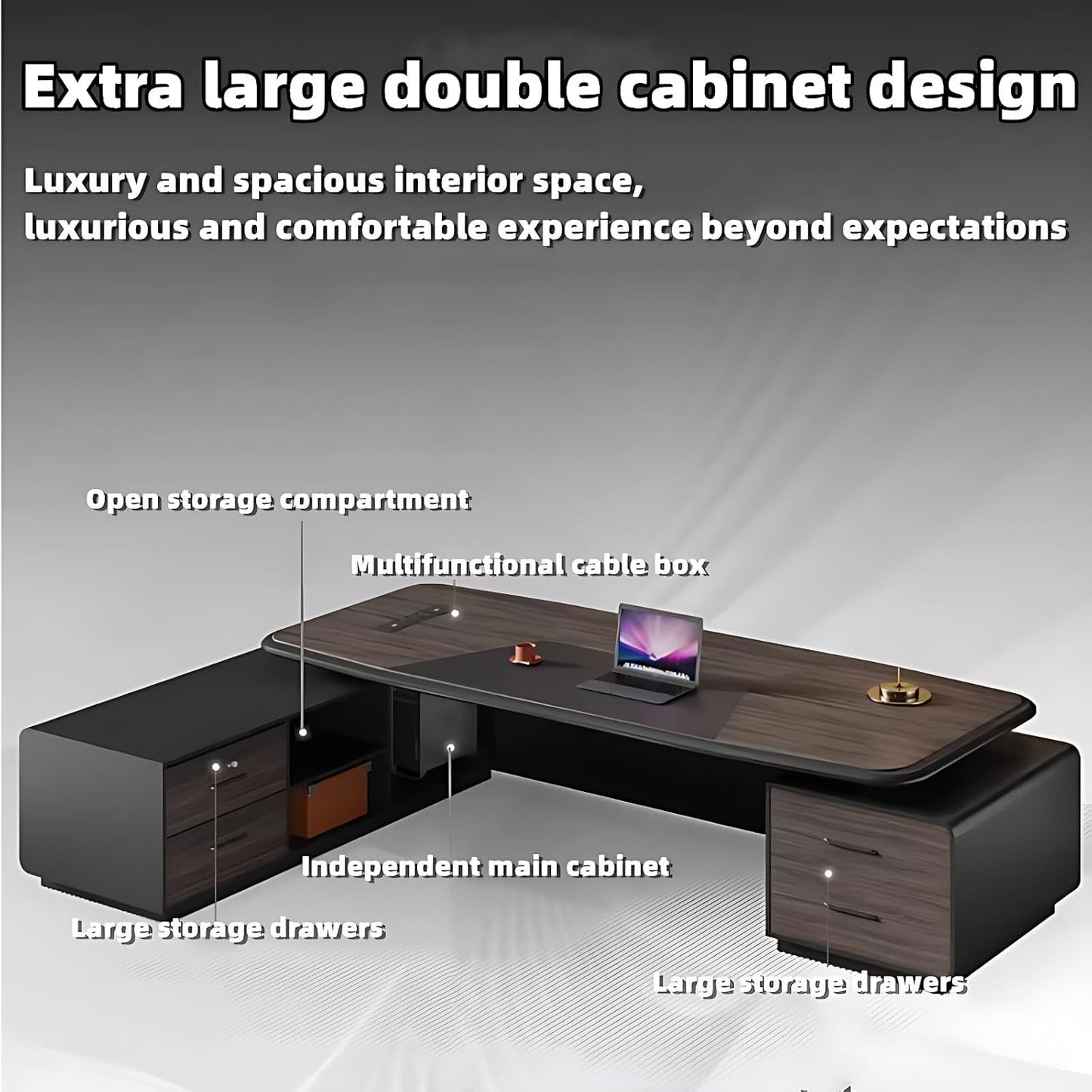 Aihm-Lon Executive Desk with Wooden Tabletop 78.74"-125.98"