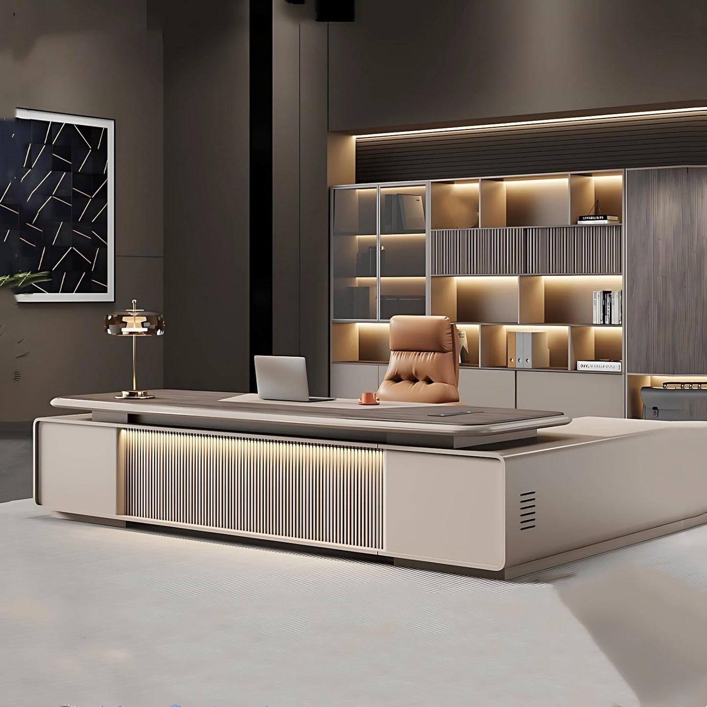 Aihm-Lon Executive Desk with Wooden Tabletop 78.74"-125.98"