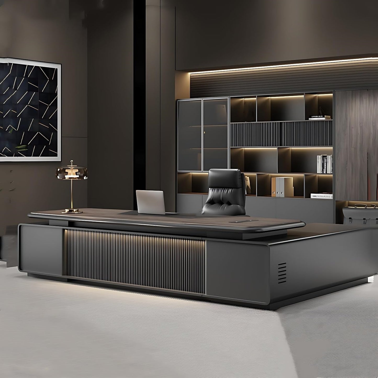 Aihm-Lon Executive Desk with Wooden Tabletop 78.74"-125.98"