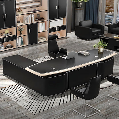 Aihm-Lon Executive Desk with Black Luxury Style Storage 78.7"-125.98"