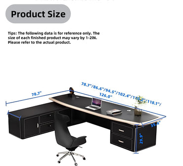Aihm-Lon Executive Desk with Black Luxury Style Storage 78.7"-125.98"