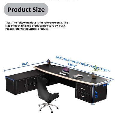 Aihm-Lon Executive Desk with Black Luxury Style Storage 78.7"-125.98"
