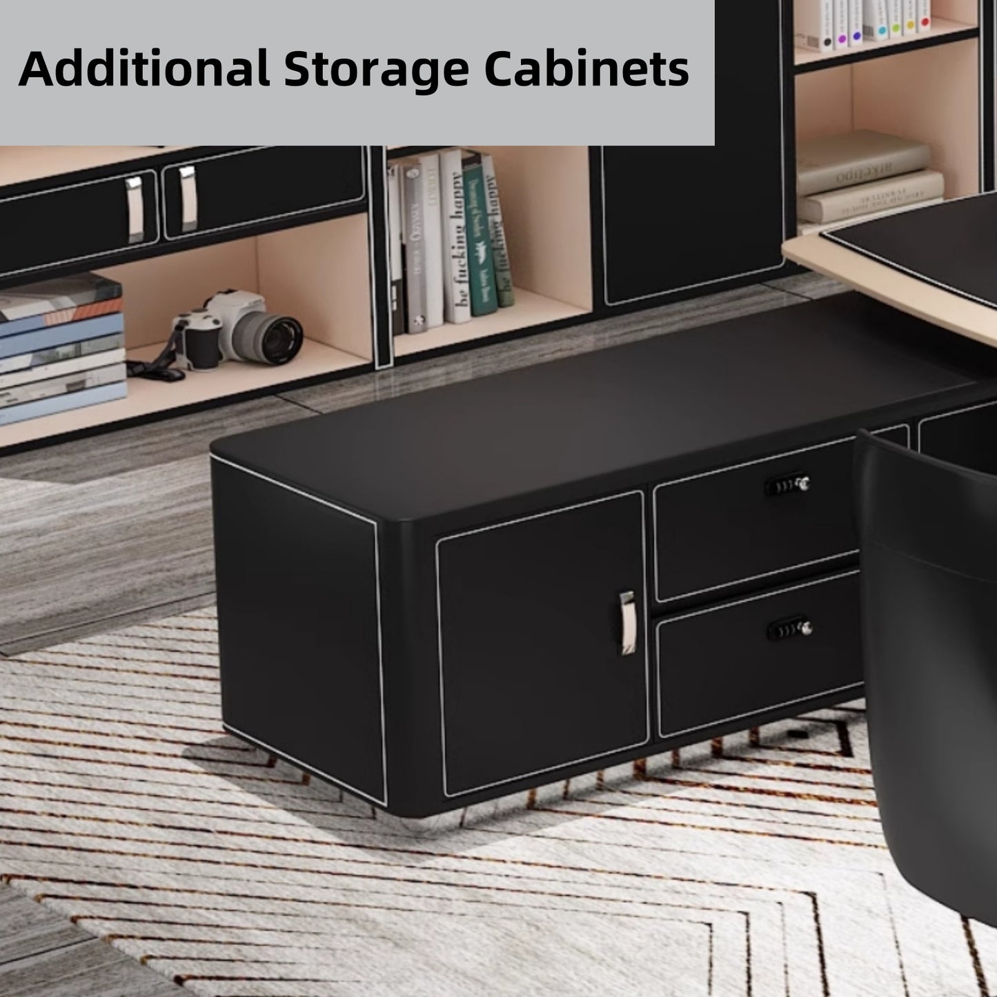 Aihm-Lon Executive Desk with Black Luxury Style Storage 78.7"-125.98"