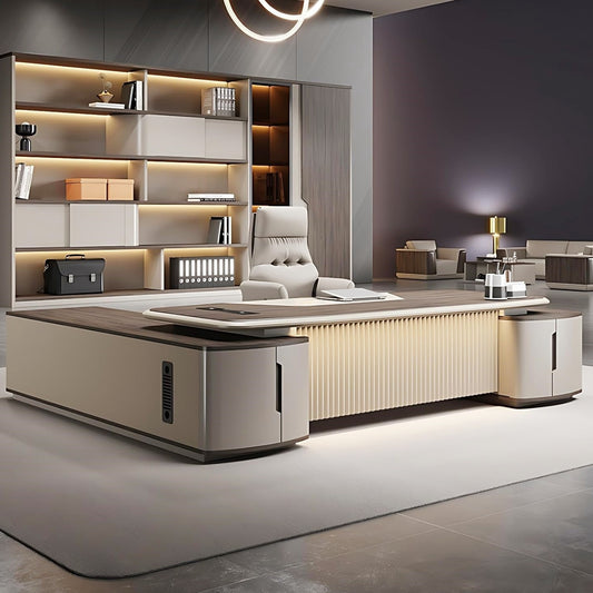 Aihm-Lon Stylish Executive Desk with Drawers Shelf 78.7"-141.7"