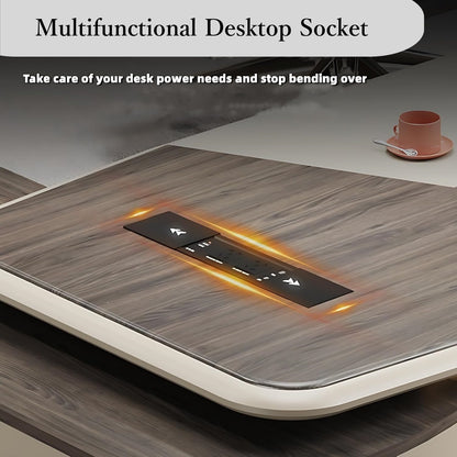 Aihm-Lon Stylish Executive Desk with Drawers Shelf 78.7"-141.7"