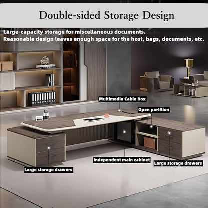 Aihm-Lon Stylish Executive Desk with Drawers Shelf 78.7"-141.7"