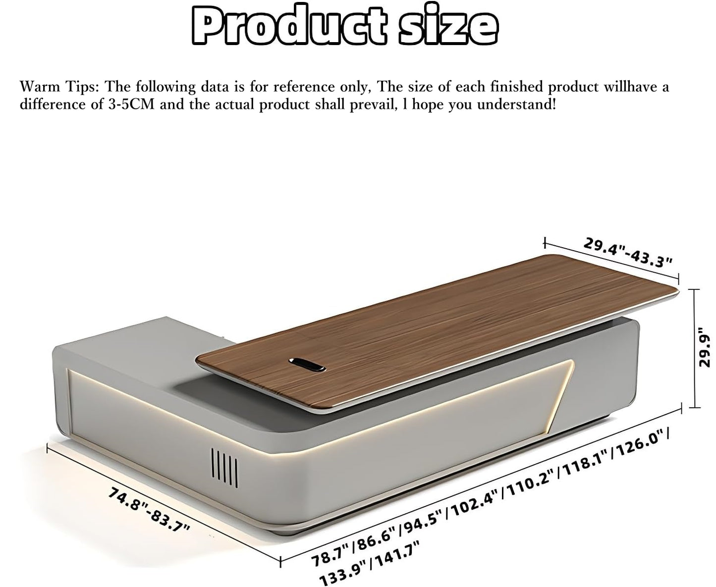 Aihm-Lon Executive Desk with Wooden Office Desktop 78.7"-141.7"