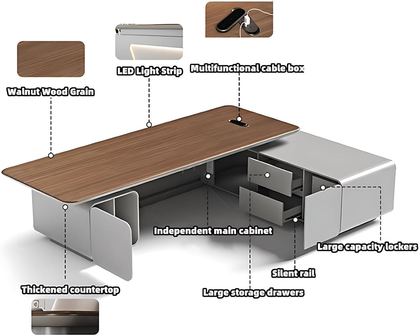 Aihm-Lon Executive Desk with Wooden Office Desktop 78.7"-141.7"