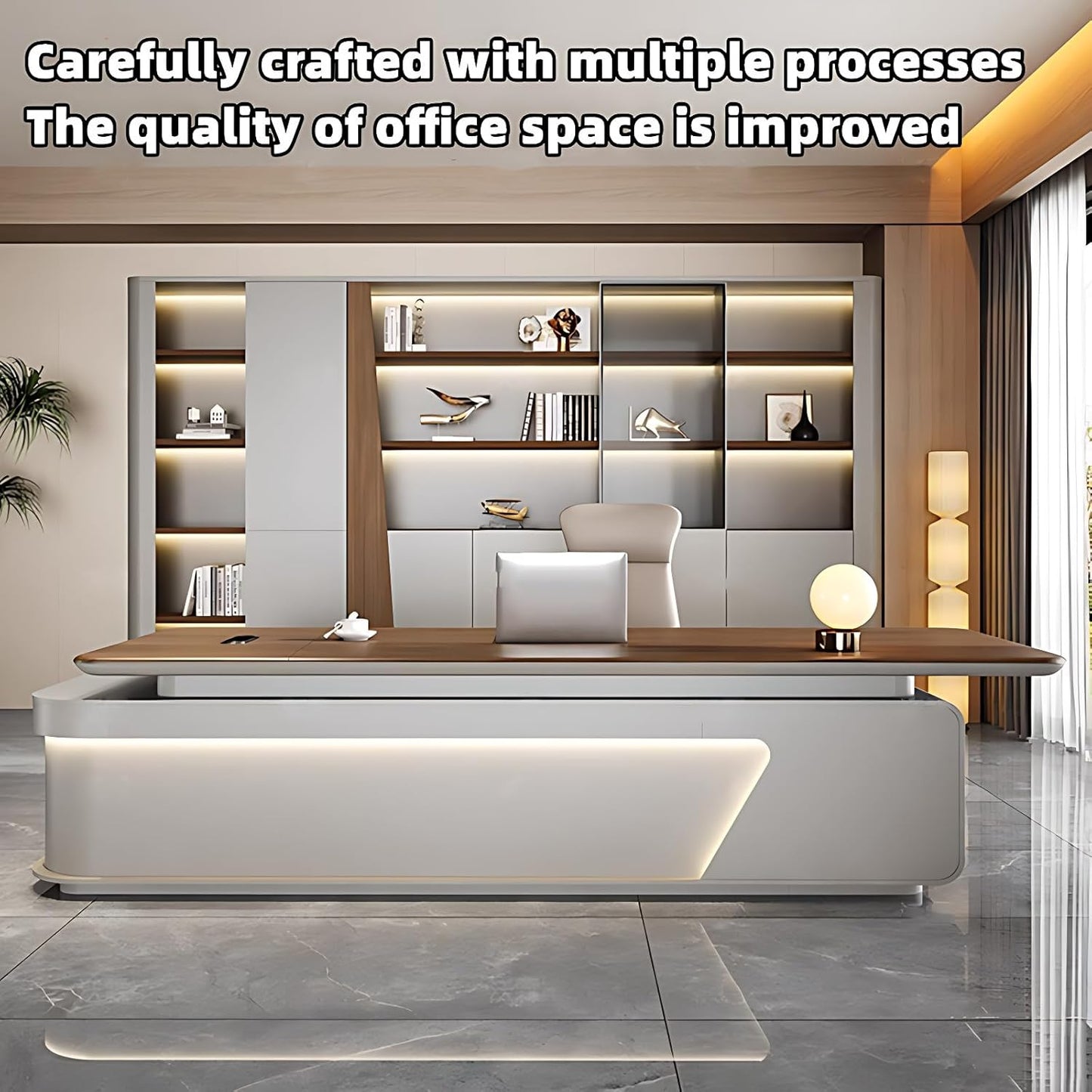 Aihm-Lon Executive Desk with Wooden Office Desktop 78.7"-141.7"