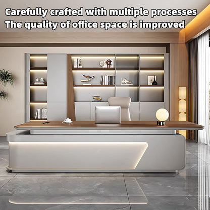 Aihm-Lon Executive Desk with Wooden Office Desktop 78.7"-141.7"