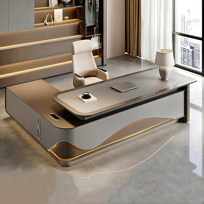 Aihm-Lon Executive Desk with LED Lights 78.7"-141.7"