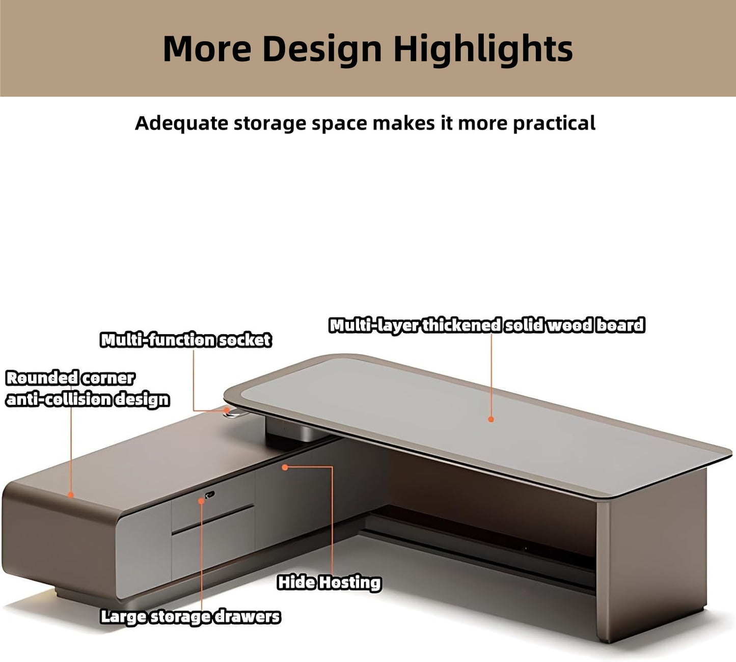 Aihm-Lon Executive Desk with LED Lights 78.7"-141.7"