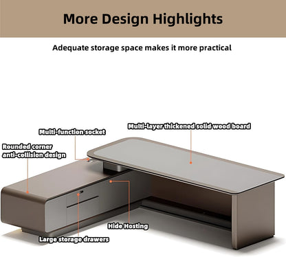 Aihm-Lon Executive Desk with LED Lights 78.7"-141.7"