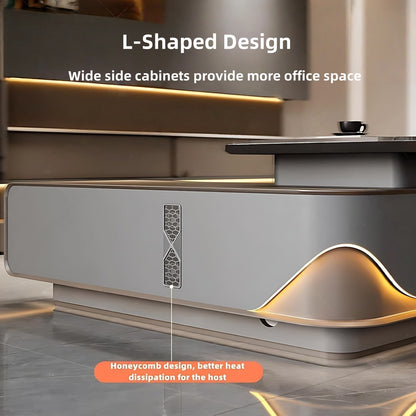 Aihm-Lon Executive Desk with LED Lights 78.7"-141.7"