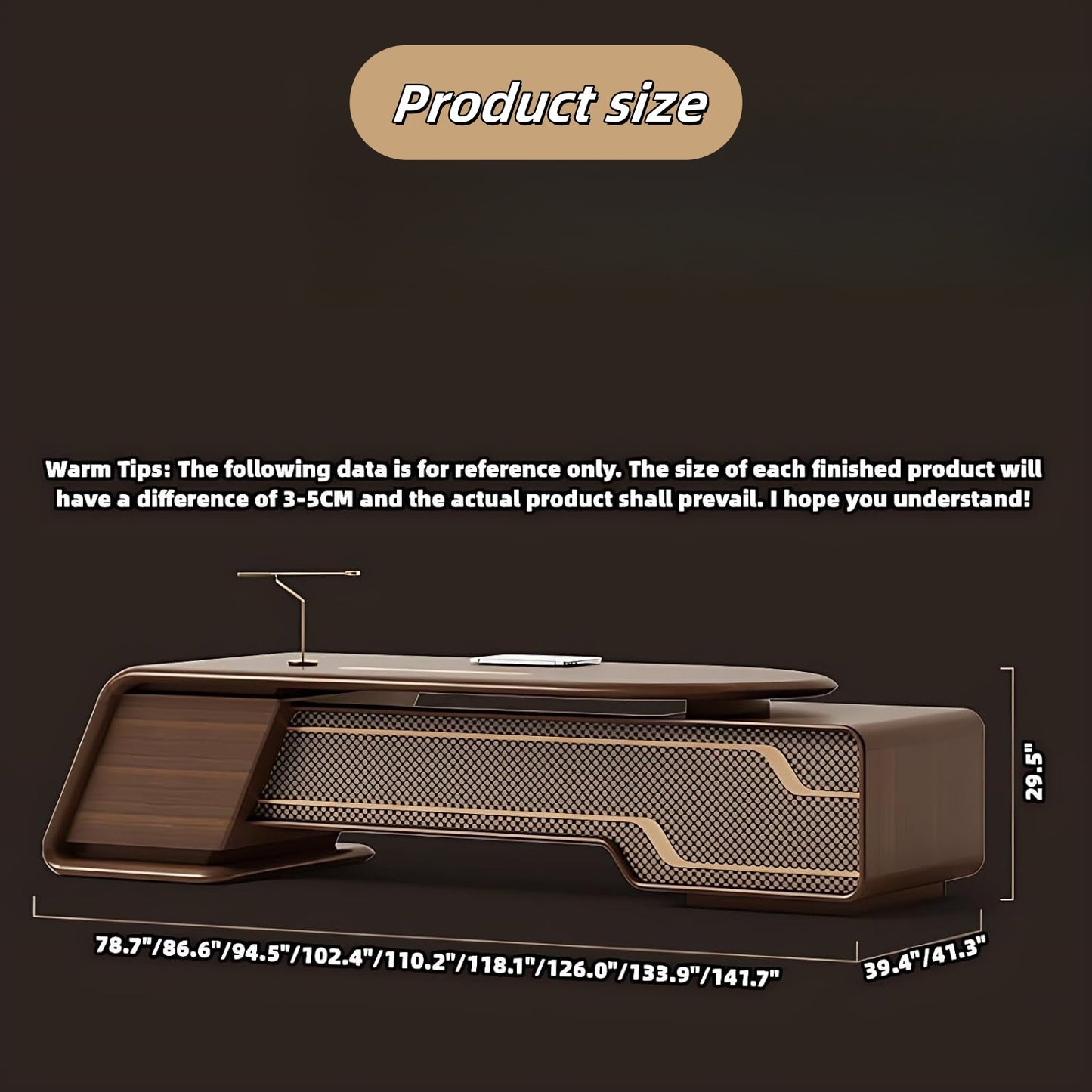 Aihm-Lon Wooden Executive Desk with 4 Large Drawers 78.7"-141.7"