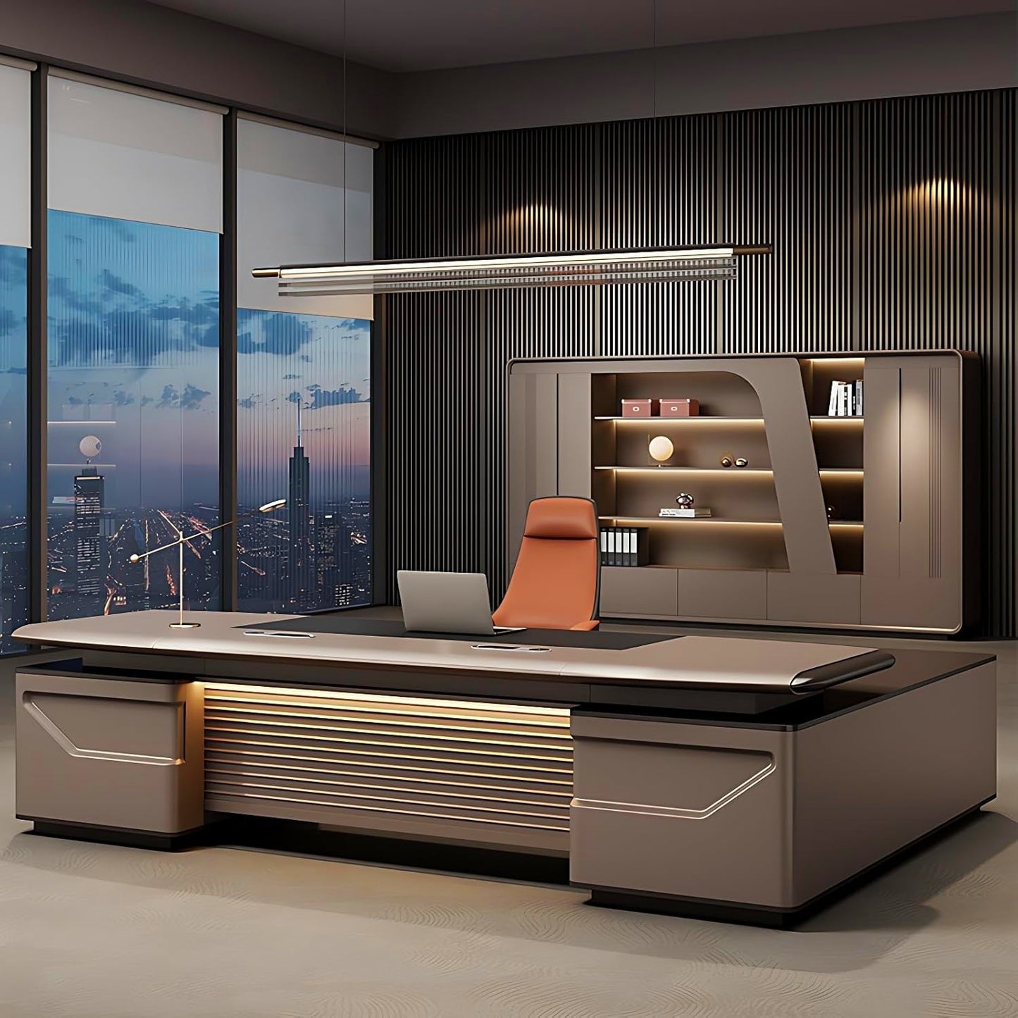 Aihm-Lon Brown Modern Style Executive Desk 78.7"-141.7"